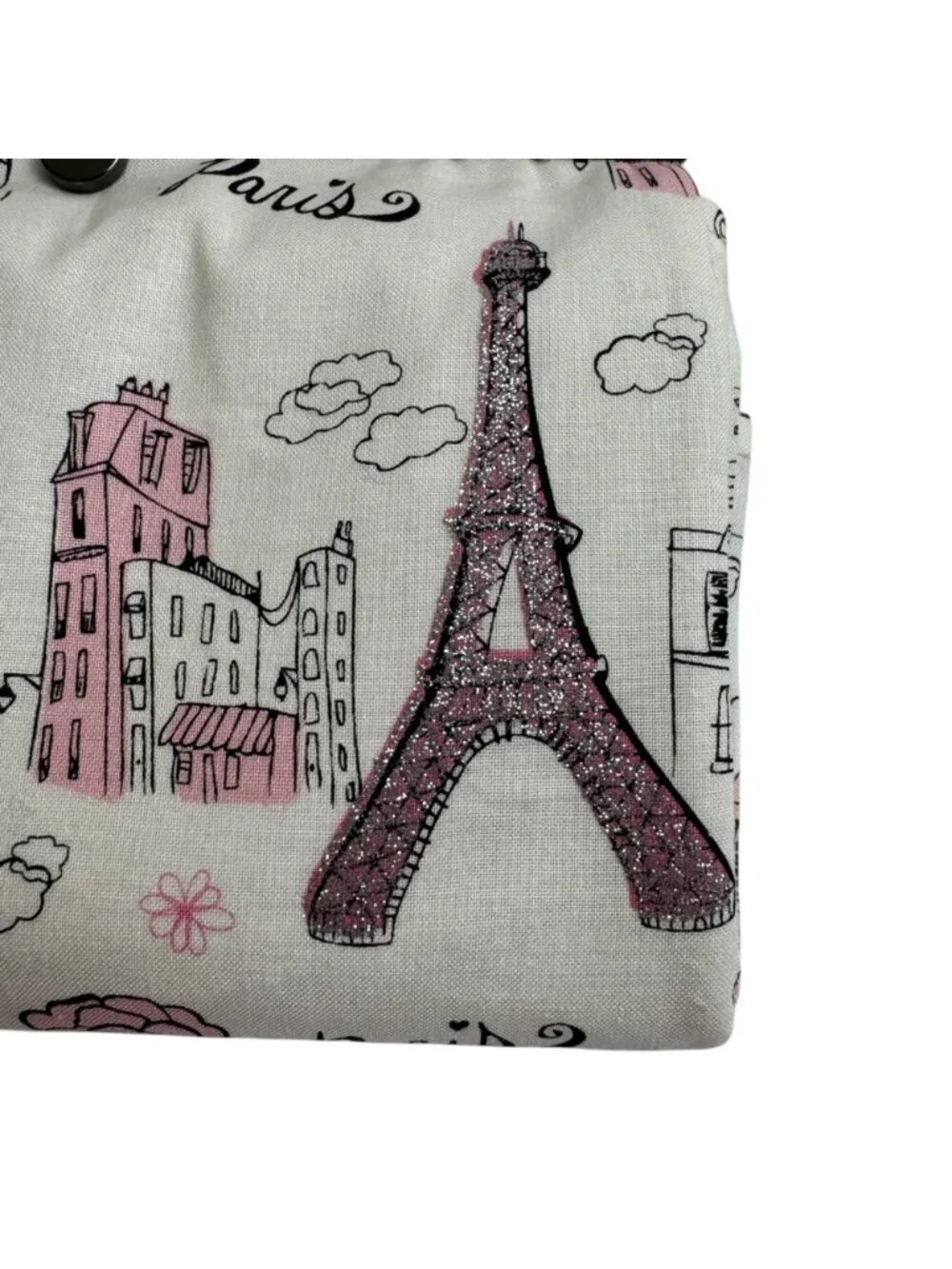 Handmade Clutch Small Shoulder Bag Purse Paris White Pink Glitter Fun Girly